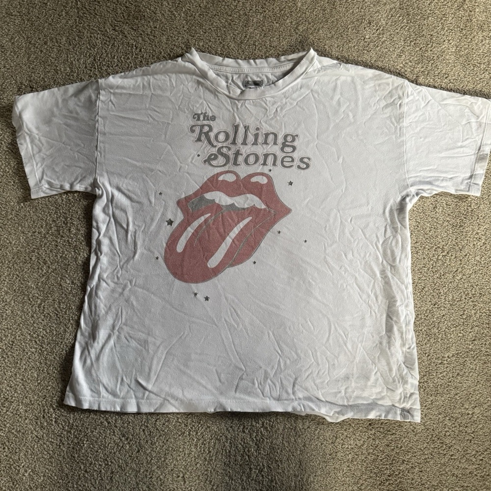 Rolling Stones White Graphic T-Shirt Tongue Logo, Size S/P/CH
